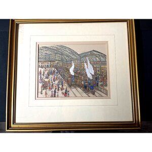 Watercolor Pen&Ink Painting Brighton Train Station During Turn of 20th Century
